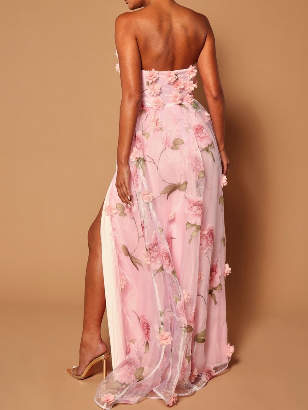 NWT✨ | Nova Luxe | Mirabella Pink Floral Applique Strapless Maxi Dress - Picture 3 of 8